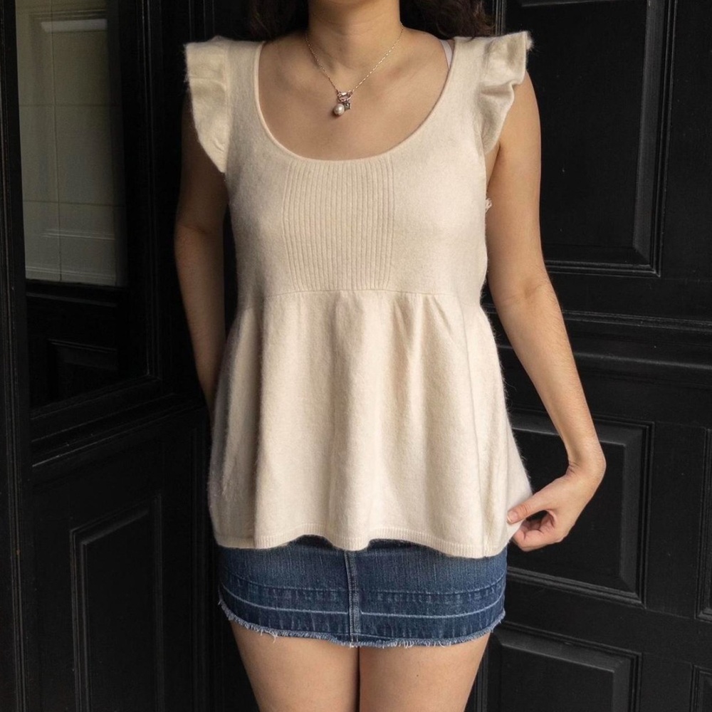 Free People Cream Ruffle Sleeve Blouse